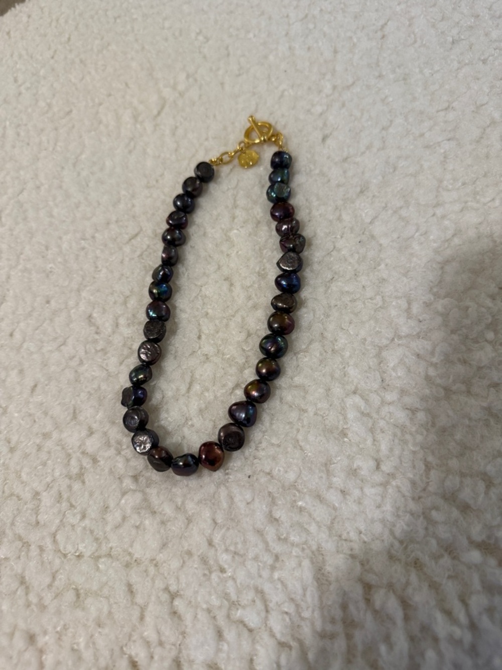 Iridescent Black Pearl Necklace with Gold Clasp